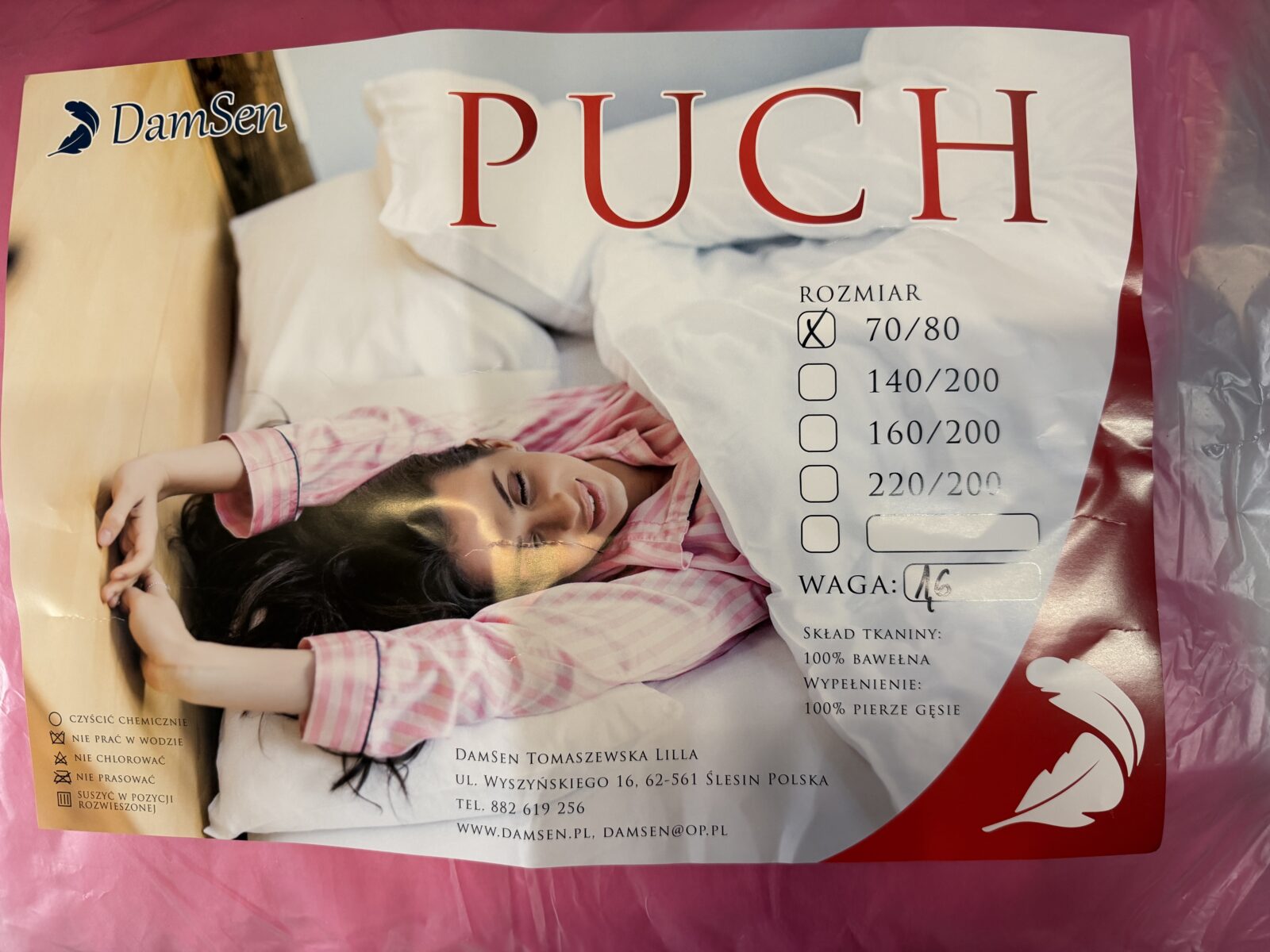 Poduszka puchowa BASIC 70×80 – 1,6 kg