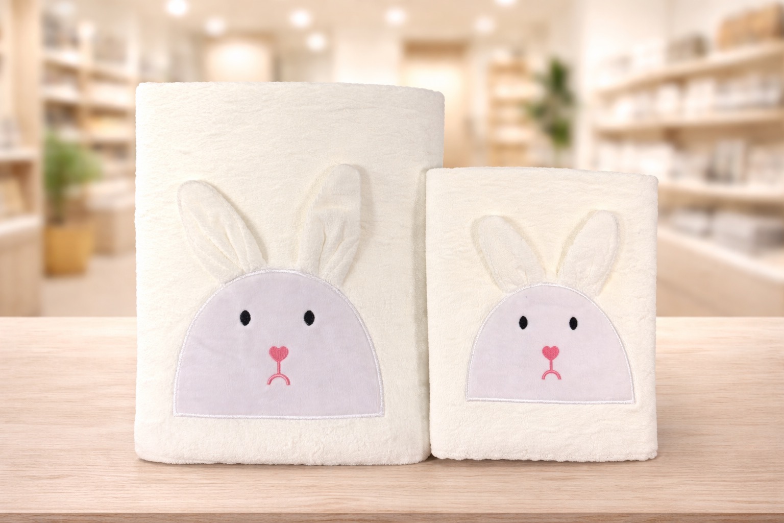 Komplet ręczników z haftowanym zajączkiem i odstającymi uszami 3D
