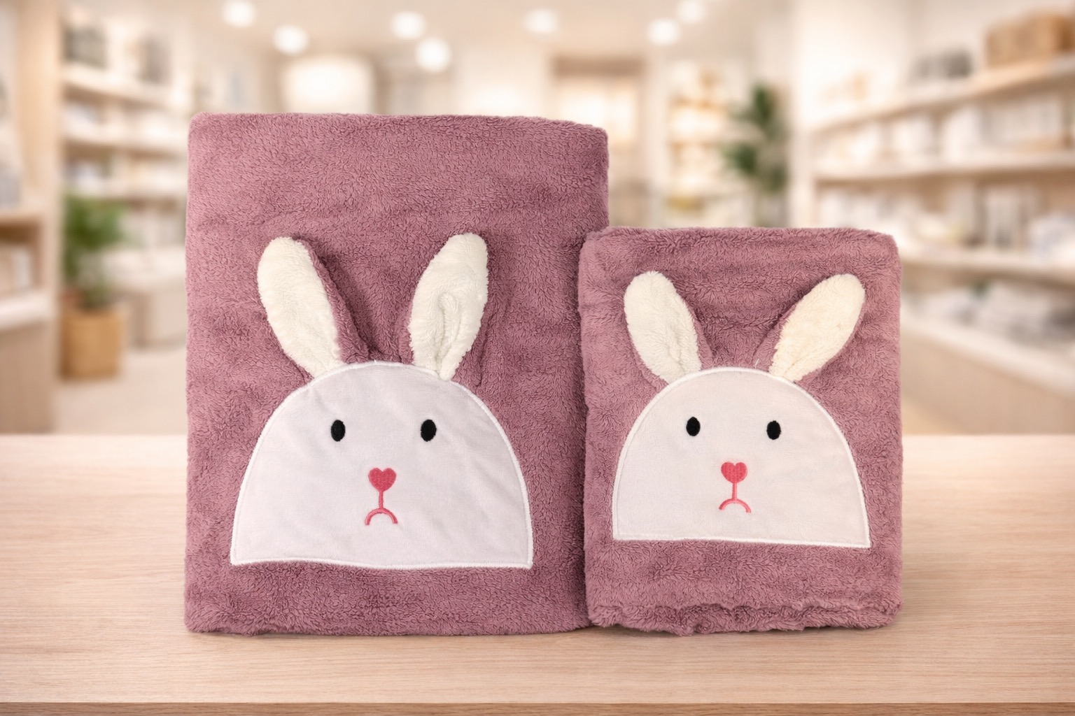 Komplet ręczników z haftowanym zajączkiem i odstającymi uszami 3D