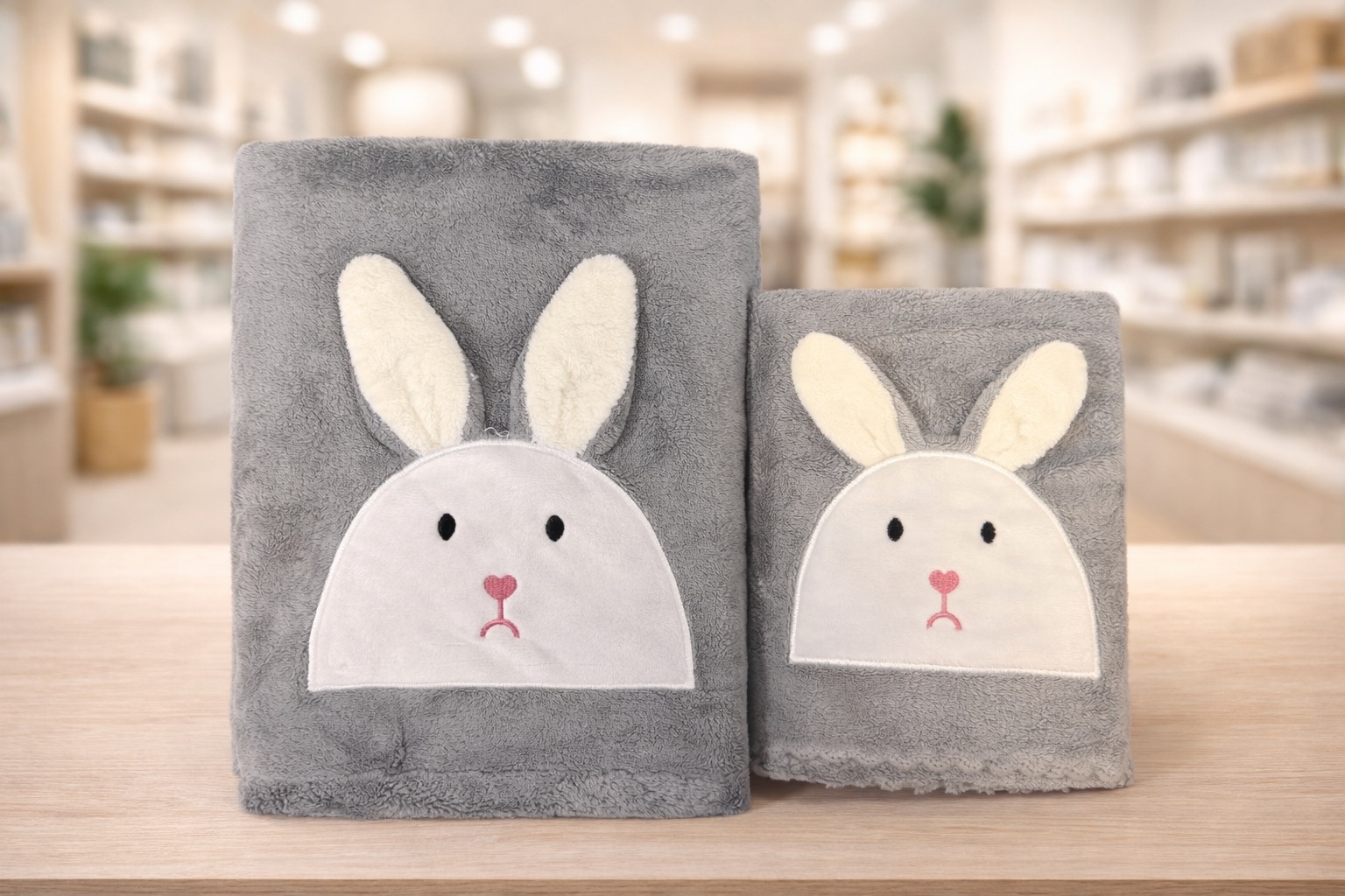 Komplet ręczników z haftowanym zajączkiem i odstającymi uszami 3D