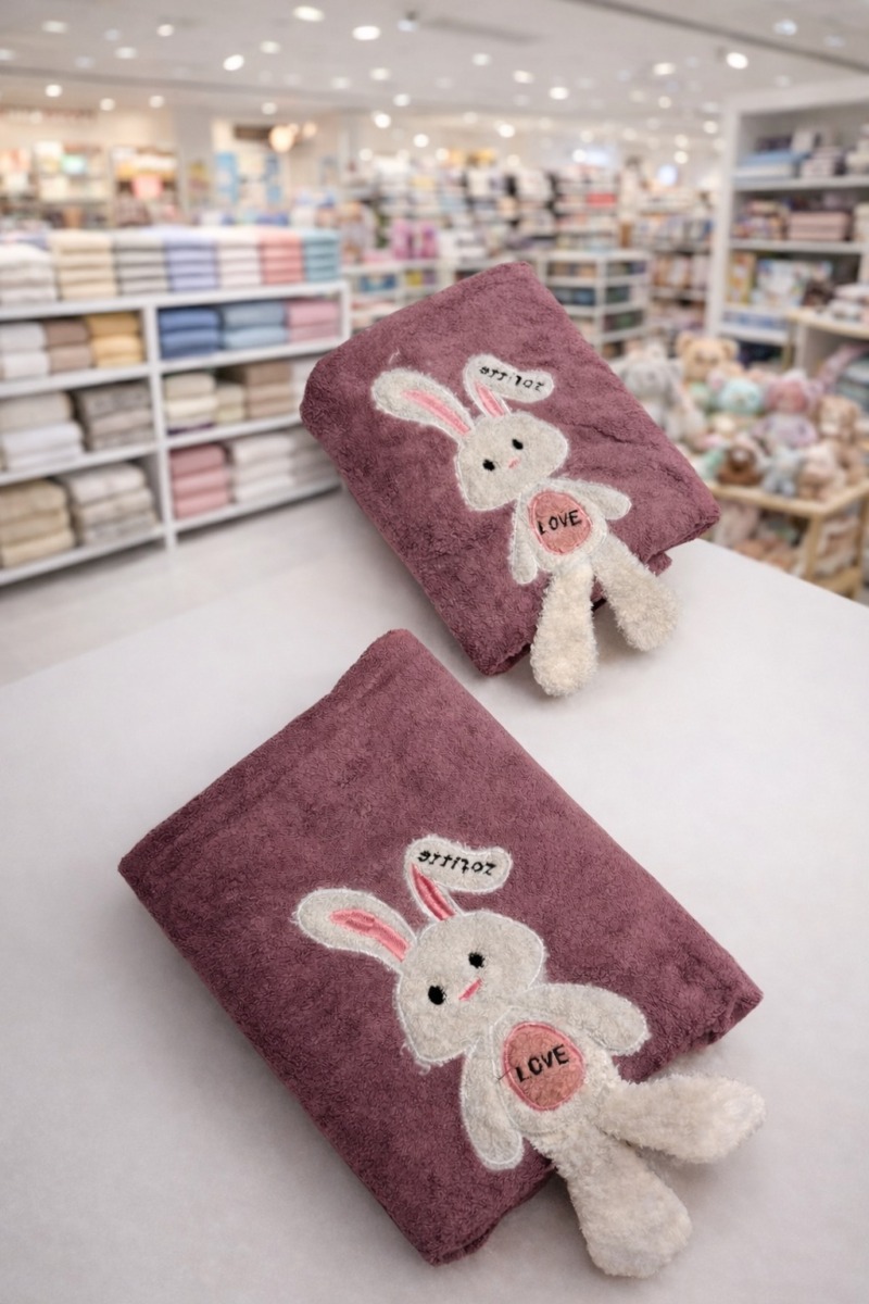 Komplet ręczników z haftowanym zajączkiem 3D i wiszącymi nogami