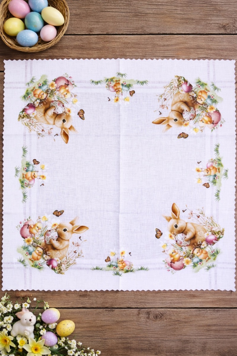 WIELKANOCNA NAKŁADKA NA STÓŁ Z NADRUKIEM  85X85 CM