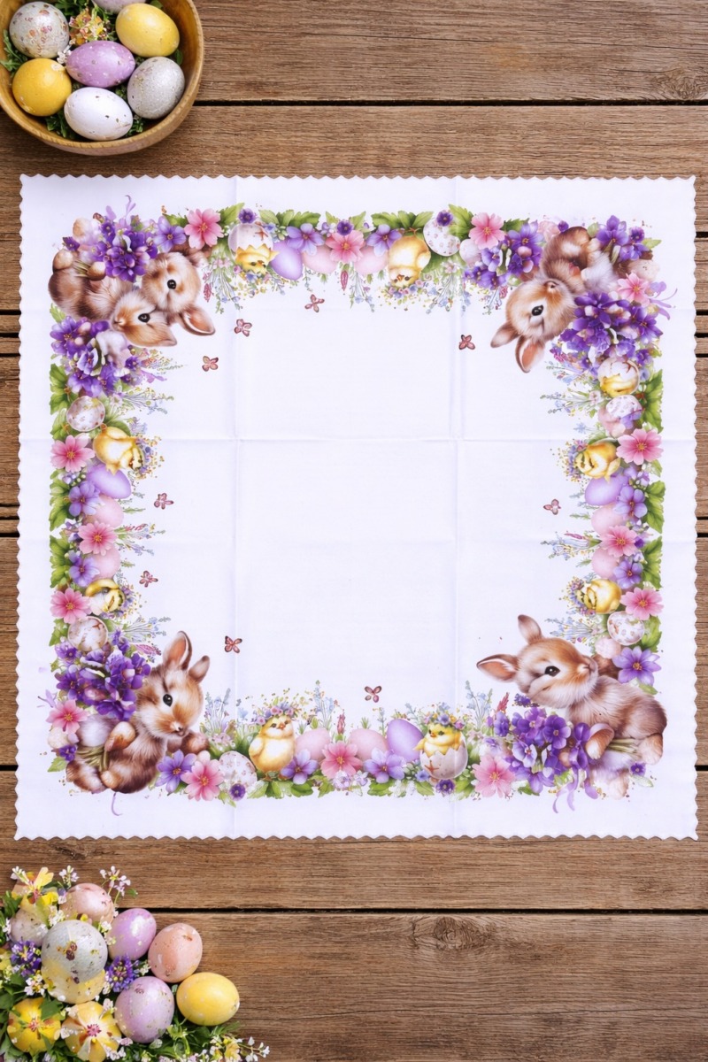 WIELKANOCNA NAKŁADKA NA STÓŁ Z NADRUKIEM  85X85 CM