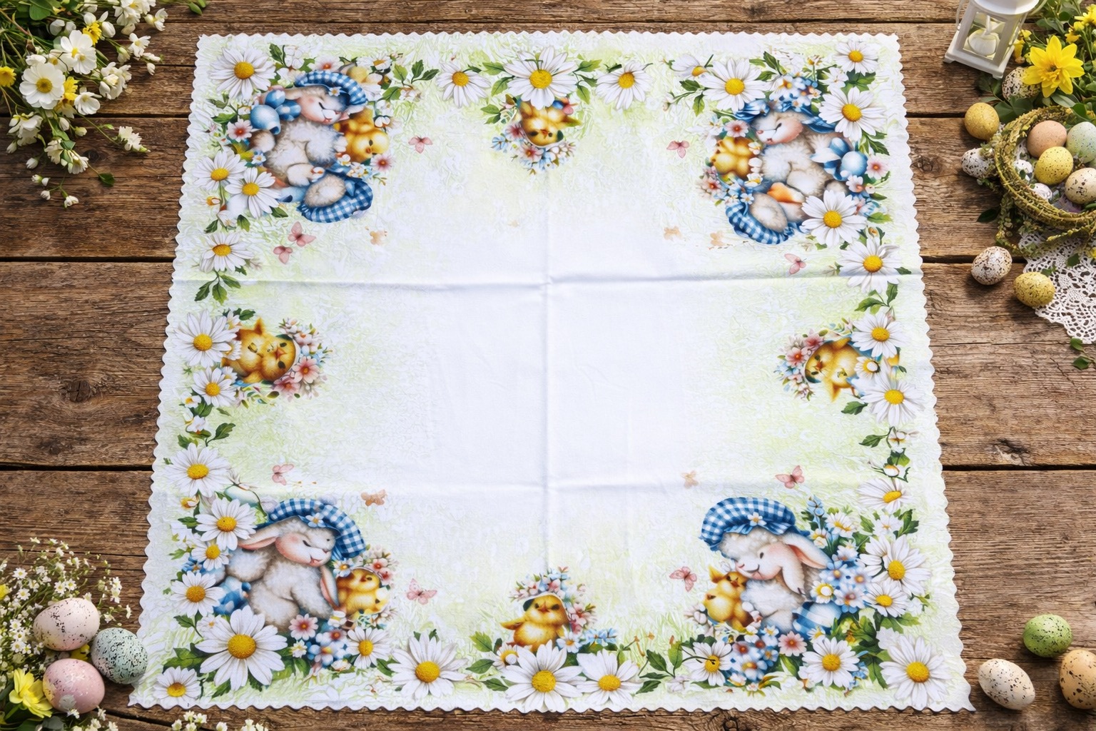 WIELKANOCNA NAKŁADKA NA STÓŁ Z NADRUKIEM  85X85 CM