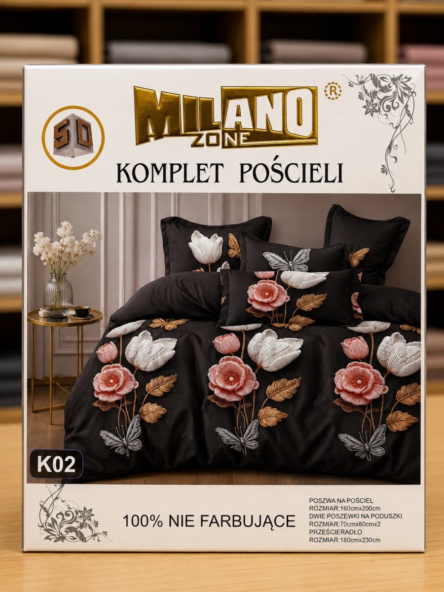 Pościel satyna bawełniana 3D z prześcieradłem MILANO ZONE