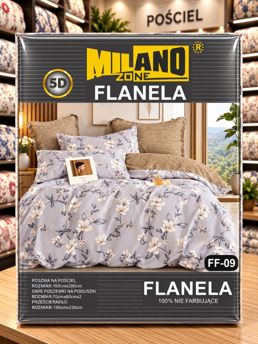 POŚCIEL FLANELOWA 160X200 + 2 POSZEWKI 70X80 +PRZEŚCIERADŁO 180X230 CM