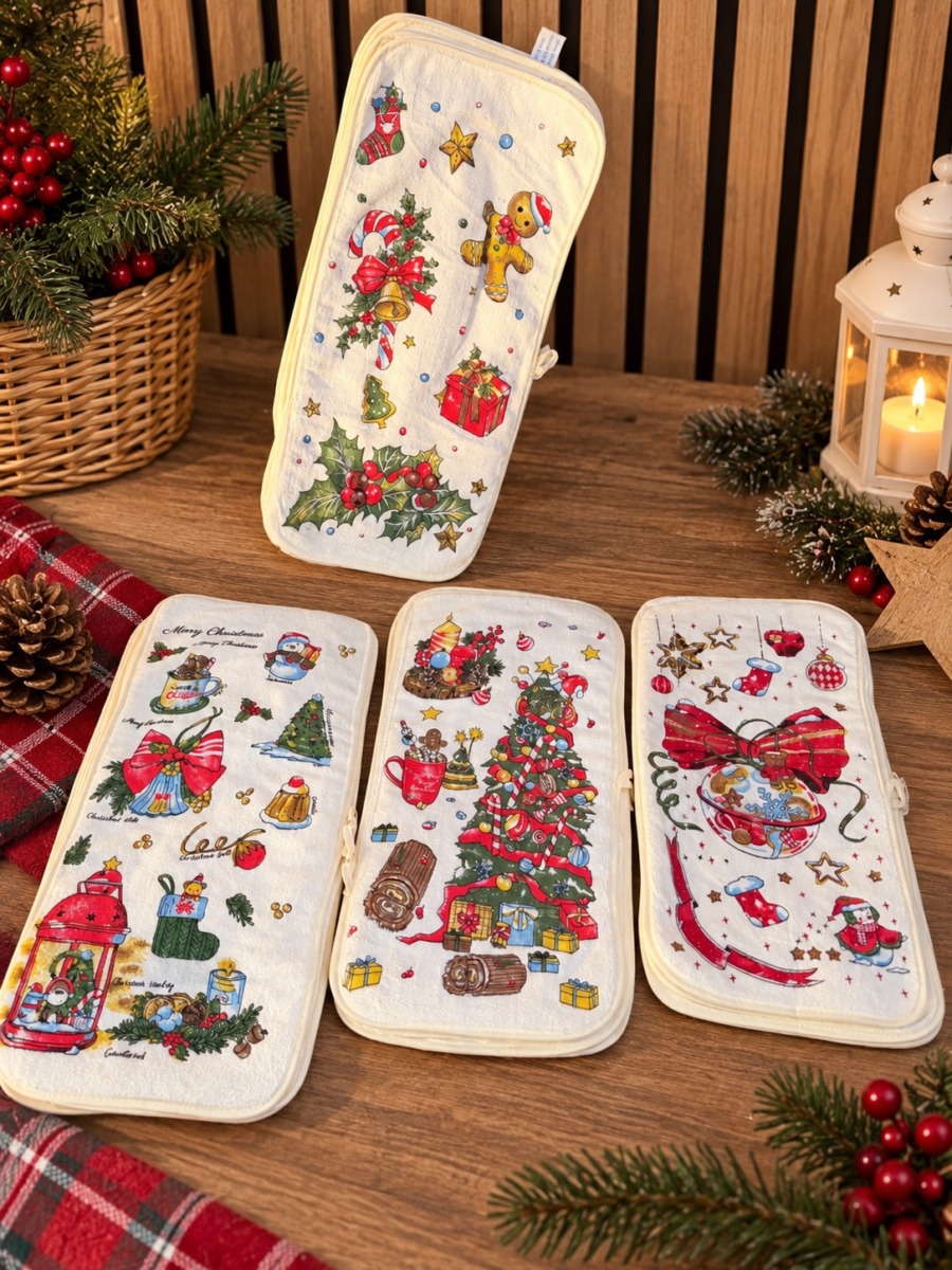 🎄 ŚCIERKI ŚWIĄTECZNE Z MIKROFIBRY 25×50 CM – 4 SZT. 🎄